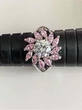 Sparkling Pink Marquise Floral Ring with Clear Center Stone 7